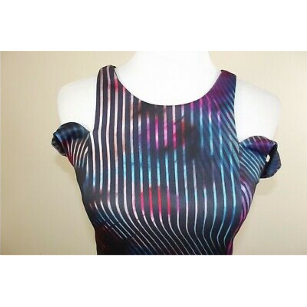 BEBE Womens Bodycon DRESS - Size Small - BLACK Striped Guzel Floral - Picture 4 of 8